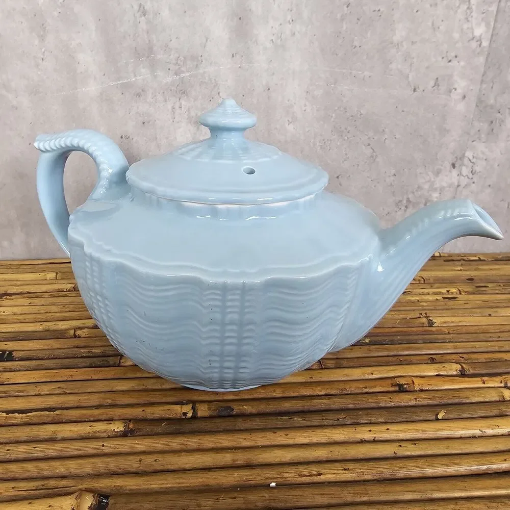 Vintage 40s Hall Birch Light Blue‎ Spice Teapot Darby Pattern Victorian Style